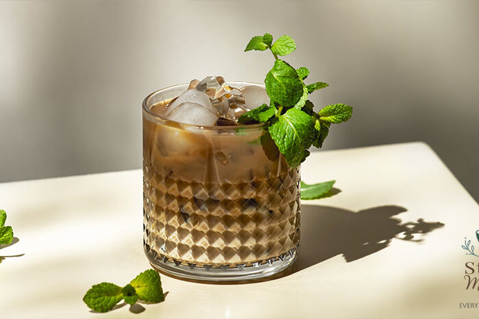 Iced Coffee with Mint Garnish