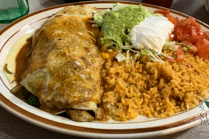 Rotisserie Chicken Green Chile Enchiladas with Spanish Rice